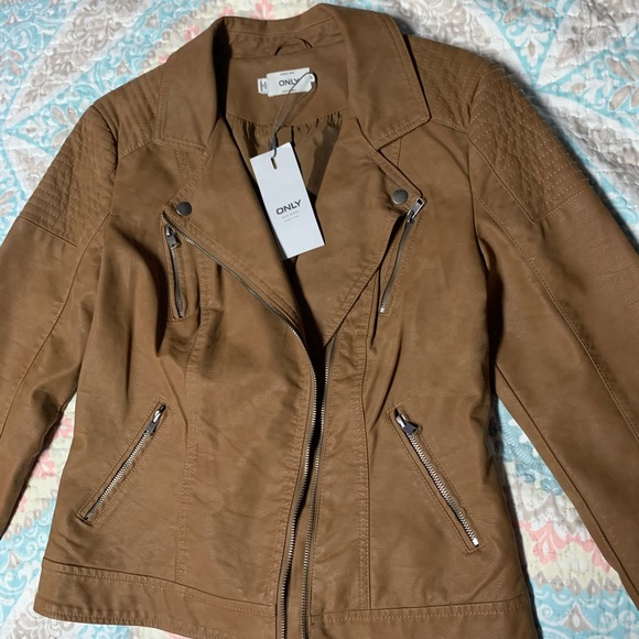 NWT Brown Leather Jacket - Picture 1 of 5
